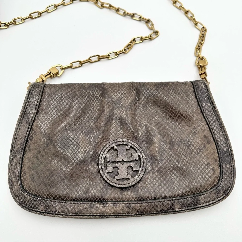 Tory Burch Amanda Snake Print Logo Clutch Crossbody